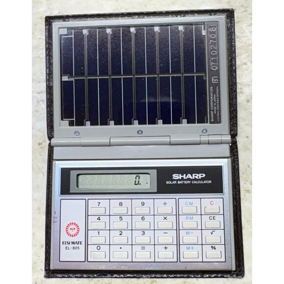 Vintage Sharp Calculator  Elsi Mate EL-825 Solar with Leather Cover Tested Works - Picture 1 of 7